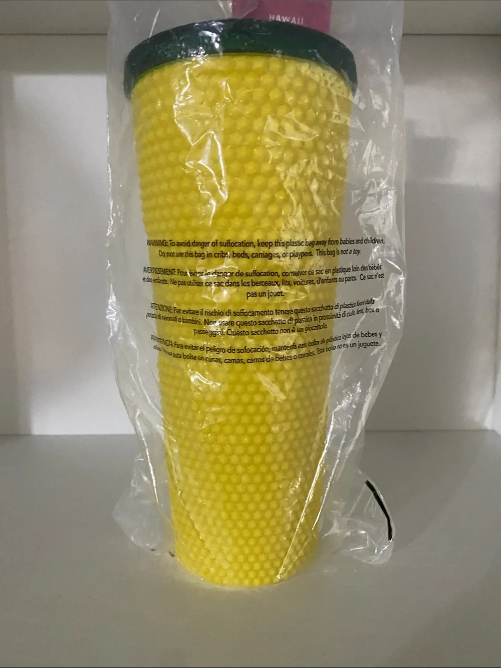 Starbucks Yellow Textured Tumbler with Green Lid